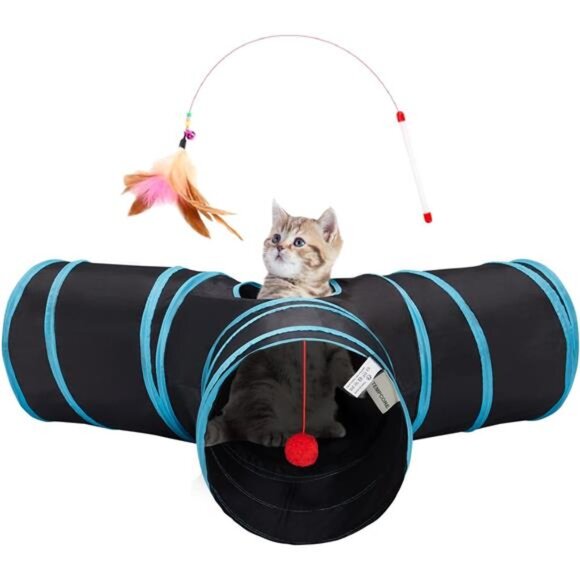 Pet Cat Tunnel Tube Cat Toys 3 Way Collapsible, Tunnels for Indoor - Picture 1 of 14